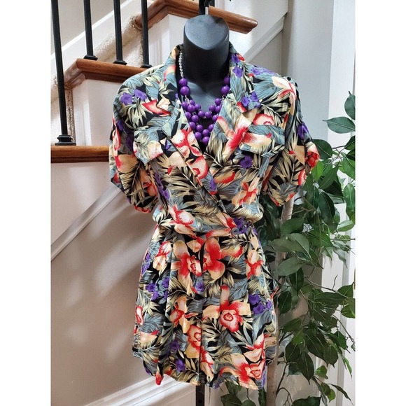 Vintage Ellen Ashley Tropical Floral Rayon Short Sleeve Retro Romper Size 4 - Picture 1 of 11
